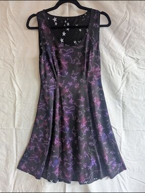 REVERSIBLE Galaxy Constellation Fit & Flare Dress - Black with Purple Accents